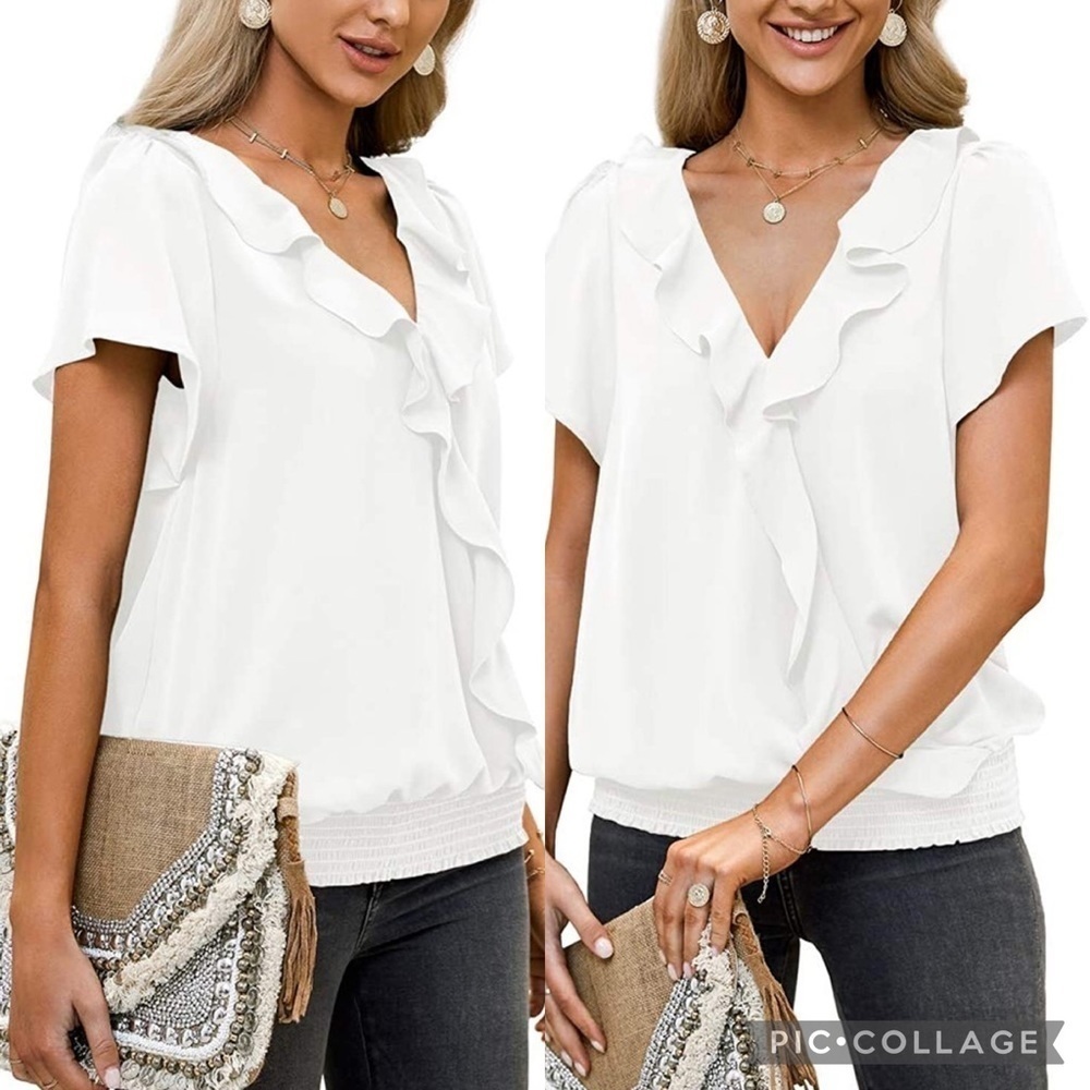 Womens Ruffle V Neck Blouse Size Small